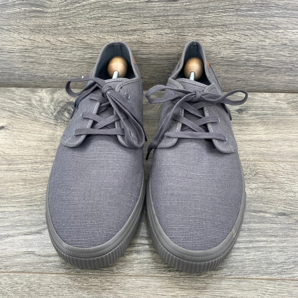 TOMS Carlo Low Top Sneaker Mens 13 Grey Heritage Canvas Lace Up Vegan 10019120